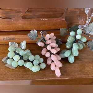 3 Mid 20th Century Asian Carved Quartz Stone Fruit Grape Bunches